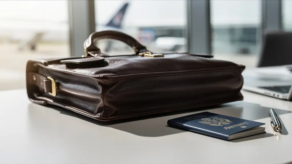 Valise professionnelle et passeport symbolisant la mobilité internationale